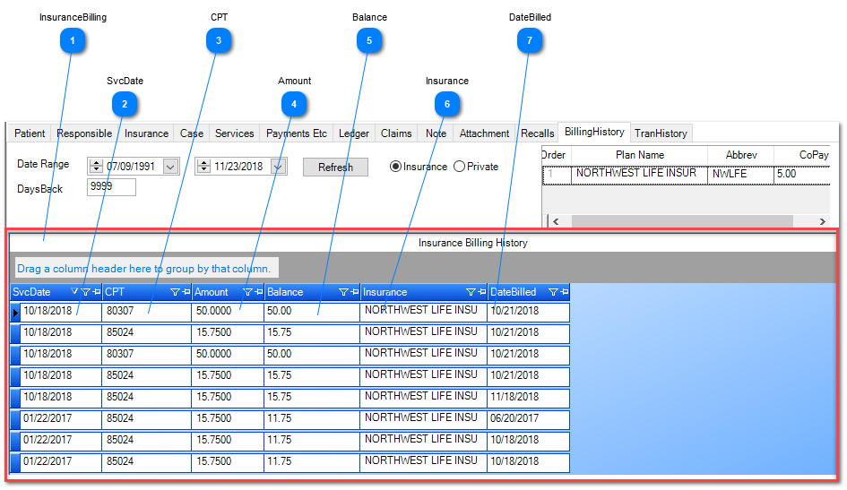 Insurance Billing History