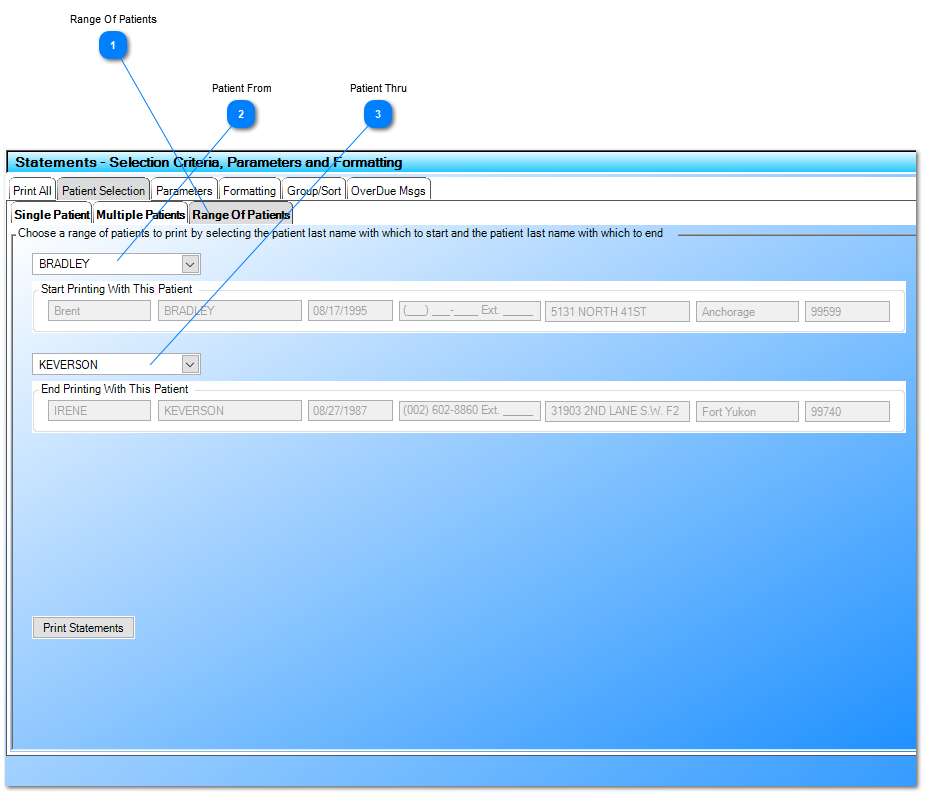 Range Of Patients For Which to Print Statements